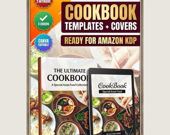 Cookbook Templates + Covers | 2 Interiors, 3 Editable Designs (Digital Download)