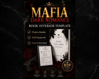 Modelo de Interior de Livro de Romance Sombrio com Tema de Máfia | Layout Editável para Livro de Bolso KDP no Canva (Download Digital)