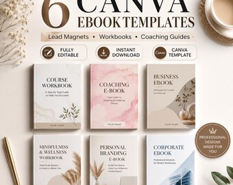 6 Editable Canva eBook Templates: Lead Magnets, Workbooks (Digital Download)
