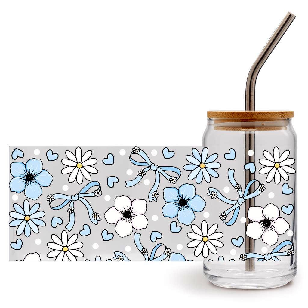Blue Flower Sipper Glass 16oz - Floral Drinking Cup - Etsy