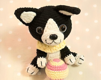 ボストンテリアのかぎ針編みパターン：あみぐるみ犬（PDFパターン