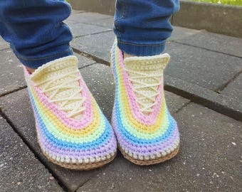 Rainbow Sneaker Slippers Crochet Pattern – Adult & Teen Booties PDF Tutorial – Cozy Crochet Shoes Pattern