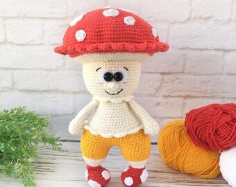 Schema all'uncinetto per bambola fungo amigurumi: giocattolo fungo agarico (schema PDF)