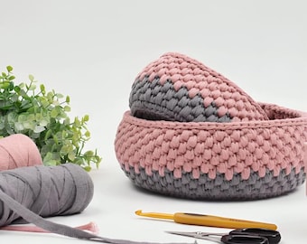 Crochet Ribbon Basket Pattern: Chunky Yarn Organizer (PDF)