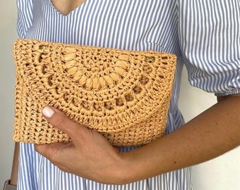 Raffia Crochet Clutch Bag Pattern PDF, Summer Straw Purse Tutorial