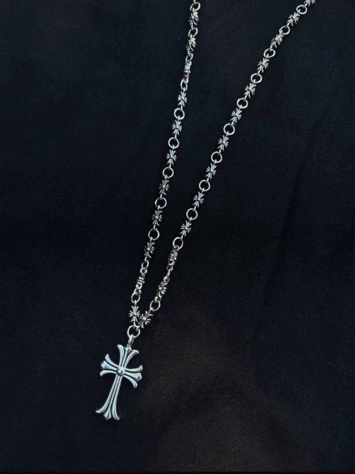 Gothic Silver Tone Skull Cross Pendant Necklace - Titanium Steel Chain, Punk Vintage Style