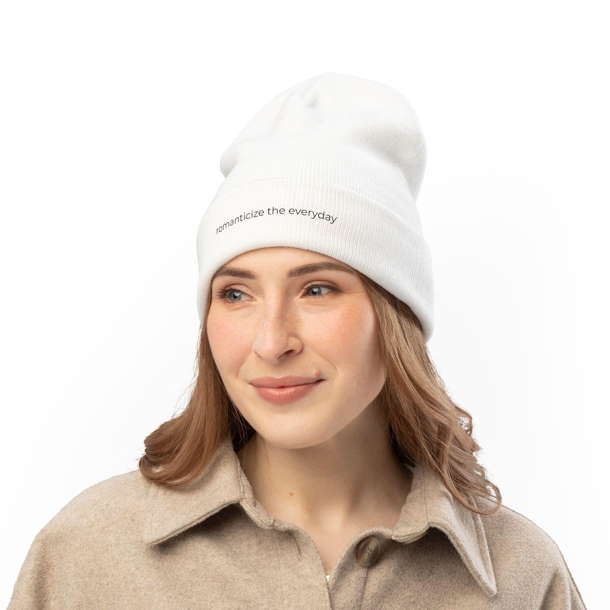 Knit Beanie, Embroidered Winter Hat, Cozy Neutral Beanie  display picture 3