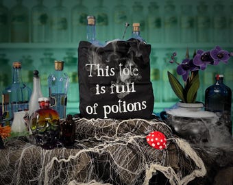 Potions Tote Bag: Heavyweight Cotton Canvas, Witch & Wizard Style