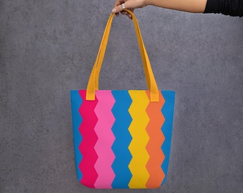 Zig Zag Tote Bag – Bold Retro Rainbow Pattern | Dusty Oakhunt Collection