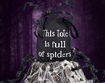 Spider Cotton Canvas Tote Bag - Halloween Witchy Errands Reusable Bag
