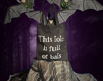 Bat Lover Cotton Canvas Tote Bag: Spooky Halloween Reusable Shopping Bag
