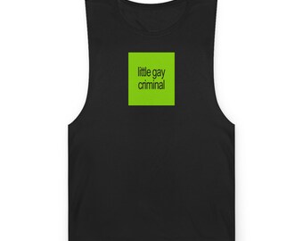 little gay criminal Tank Top | Minimal Green Square Text LGBT Pride