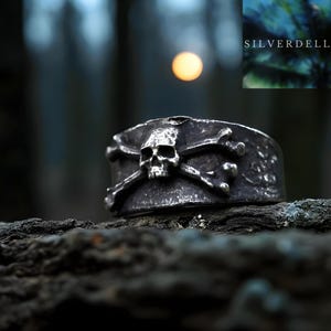 Anello Con Teschio Pirata In Argento Sterling Con Ossa Incrociate Di - Foto 6