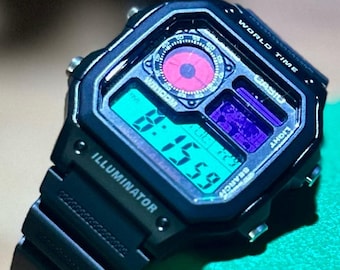 The Joker - Casio Royale (AE-1200) Joker-themamod met zwarte hoes, wereldtijd