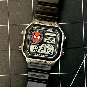 Spider Man - Casio Royale Mod (AE-1200) Silver Case, World Time