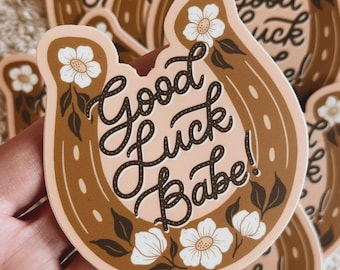 Veel succes meid! 3" vinyl sticker western cowgirl bloemen hoefijzer sticker woestijnstijl