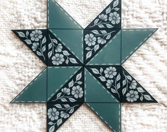 Quilt Star Vinyl Sticker: Patchwork Design, Sewing Decor, Barn Quilt 3”