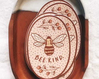 Bee Kind 4" Vinyl Sticker Floral Bumble Bee Blush Decal
