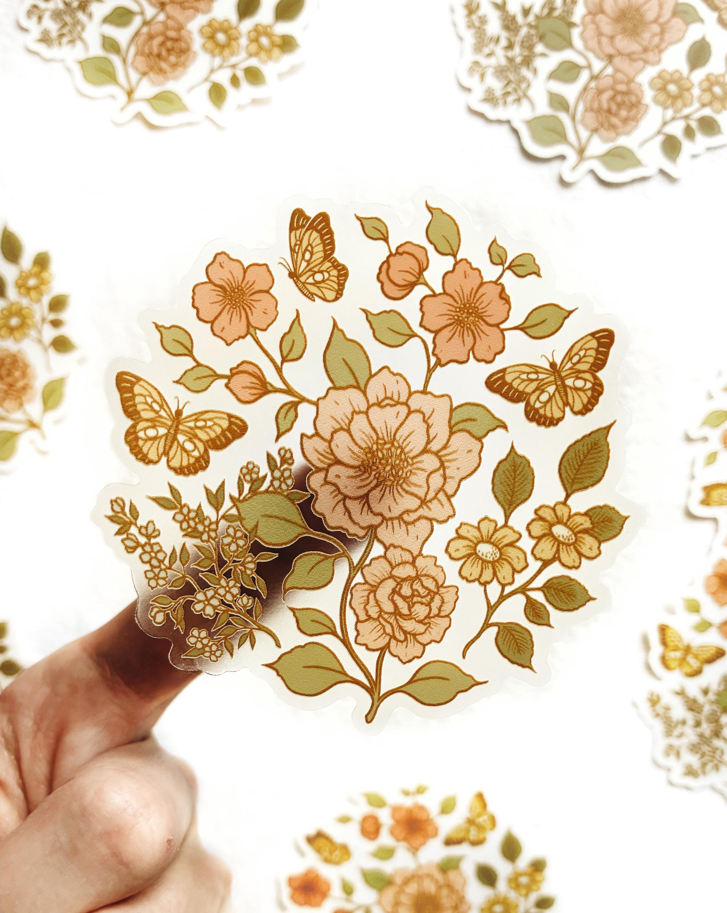 Floral Butterfly Clear Vinyl Sticker - Cottagecore Style (3