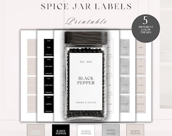Spice Jar Labels Printable | 1000+ Labels | 70 Pre-Filled, 30 Blank | Editable Canva Template | Instant Download PDF | A4 & US Letter