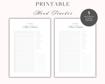 Yearly Mood Tracker | Printable Mental Health Journal | 12-Month Mood Log | Wellness and Selfcare Planner | A4 & US Letter | 4 colors