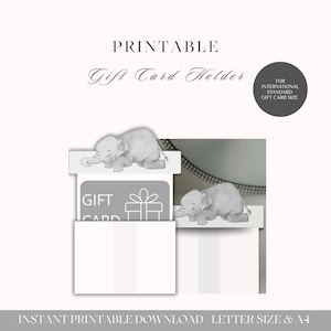 Printable Gift Card Holder | Sleeping Elephant Gift Card Envelope | Cute Pastel Animal Gift Card | Standard Gift Card Size | A4 & US Letter