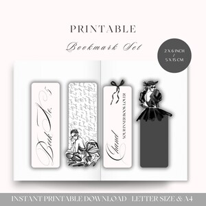 Printable Bookmark Set | Fashion-Inspired Bookmarks | Elegant Black White Aesthetic | Classy | Set of 4 | A4 & US Letter | Digital Download