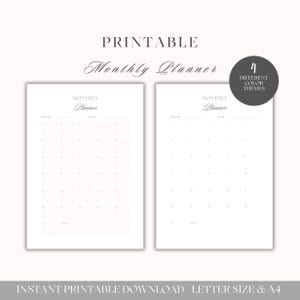 Monthly Planner | Printable and Digital PDF | Simple 31-Day Calendar with Notes | Undated Planner | A4 & US Letter | 4 Colors
