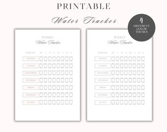 Printable Weekly Water Intake Tracker | Undated Daily Hydration Log | 4L | Weekly Water Challenge | 5 Color Themes | A4 + US Letter | PDF