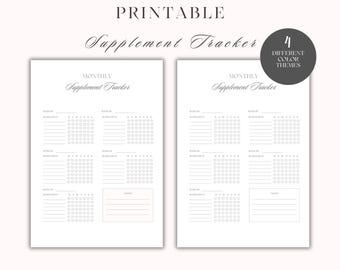 Monthly Supplement Tracker | Digital Tracker | Printable Health Log | 5-Week Wellness Planner with Notes | A4 & US Letter | 4 colors