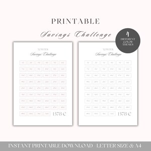 52-Week Savings Challenge | 1378 Euro Dollar Printable Savings Tracker | 1 to 52 Week Challenge | 4 Color Themes | A4 & US Letter | Digital