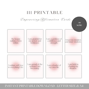 111 Positive Self-Love Affirmation Cards Printable | 2.5 x 3.5 Inch |Glow-Up Selfcare Deck | Digital Download | A4 & US Letter