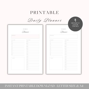 Daily Planner | Printable Hourly Schedule 5AM–10PM | To-Do List, Priorities and Notes | 4 Color Themes | A4 & US Letter | Digital Download