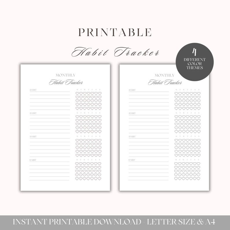 Monthly Habit Tracker Printable | Track Daily Habits and Routines for 4 Weeks | 4 Color Themes | A4 & US Letter image 1
