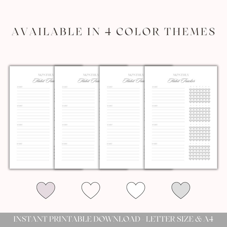Monthly Habit Tracker Printable | Track Daily Habits and Routines for 4 Weeks | 4 Color Themes | A4 & US Letter image 2
