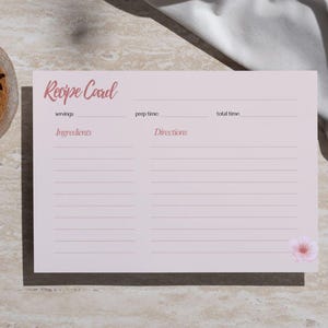 Pink Printable Recipe Card Template, Digital Recipe Cards, Minimalist Kitchen Organizer PDF, Instant Download