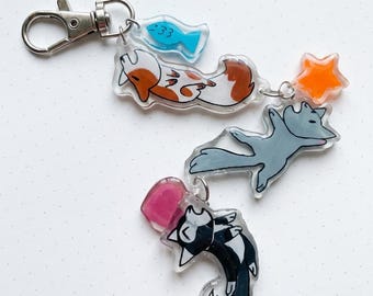 Portachiavi a forma di gatto fatto a mano con mini ciondoli, accessorio kawaii per borsa, idea regalo