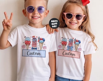 Chemise personnalisée pour enfants du 4 juillet, nom personnalisé, chemise patriotique de crème glacée pour filles, 250e jour de l'indépendance, chemise popsicle pour tout-petits, 4 juillet