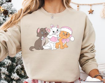Disney Santa Marie Cat Christmas Lights Sweatshirt The Aristocats Marie Christmas Sweatshirt Disney Girls Trip Christmas Matching Sweatshirt