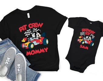 Custom Mickey Mouse Birthday Boy Shirt Matching Family Pit Crew Race Car Birthday Party Shirt Boys Race Birthday Shirt Custom Birthday Shirt