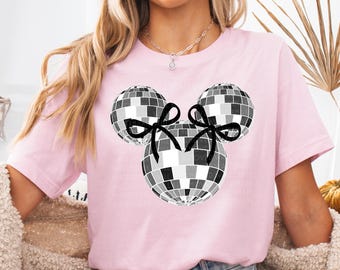 Minnie Disco Shirt Disney Disco Ball T-Shirt Disney Mouse Ears Bow Sweater Retro Mickey Mouse Tee Disney Family Vacation 2026 Trip Shirt