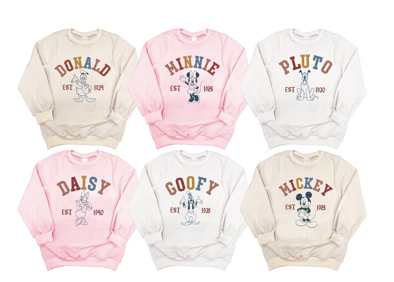 six sweatshirts with mickey mouse on them