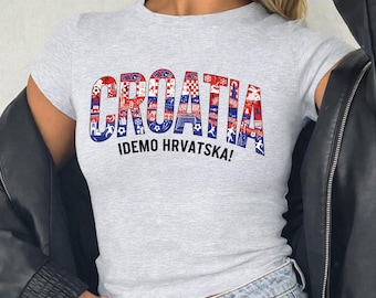 Coupe du monde de football Croatie 2026 Haut court féminin Go Croatie Go ! T-shirt bébé raglan fan T-shirt fan de football Nation Cup T-shirt court pour l'été