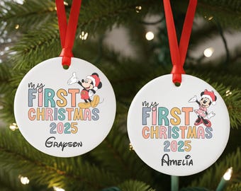 Personalized Custom Disney Character 1st Christmas Ornament Mickey Minnie Newborn Keepsake Baby's First Christmas Present Gift For New Mom