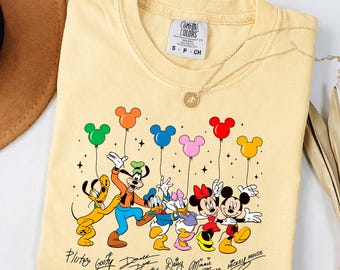 Vintage Mickey and Friends Signatures Shirt Mickey Mouse Balloon Shirt Retro Mickey Shirt Disney Trip Shirt Matching Disney Family Shirts