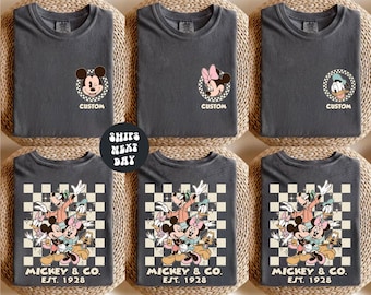 Chemise à carreaux Disney personnalisée Mickey & Co Chemise Disney recto-verso Chemise rétro Mickey Minnie Donald Daisy Dingo Pluto Disney Comfort Colors®