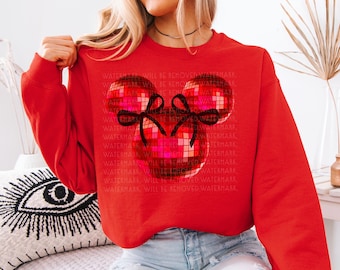 Camiseta de Mickey Mouse con bola de discoteca roja y orejas de Disney Mouse, sudadera con lazo coqueto, camiseta retro de Mickey Mouse, viaje familiar a Disneyland 2026