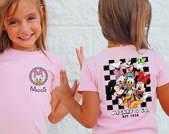 Custom Disney T-Shirt Checkered Mickey And Friends Toddler Shirt Mickey Minnie Kids Sweatshirt Family Disney Trip Tees Matching Shirts