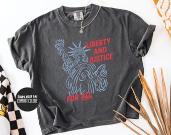 4th Of July Comfort Colors® Boxy Tee Liberty And Justice For All Crop Top Resist Pro Democracy Tank Top 4th of July Liberal Leftist Baby Tee