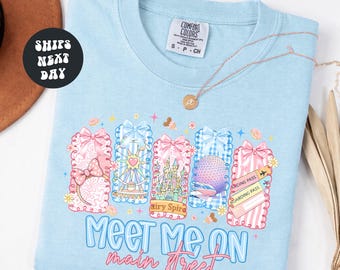 Disney World Shirt Coquette Main Street Theme Park Shirt Meet Me On Main Street Comfort Colors® Shirt Mickey And Friends Disney Trip Shirt